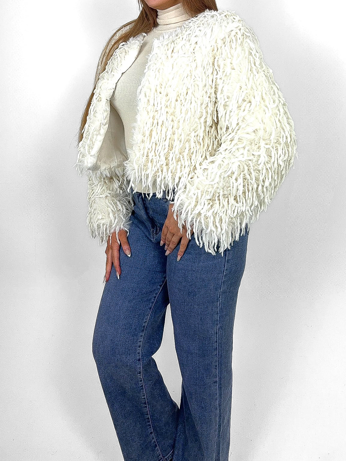 Cropped Shaggy Faux Fur Jacket