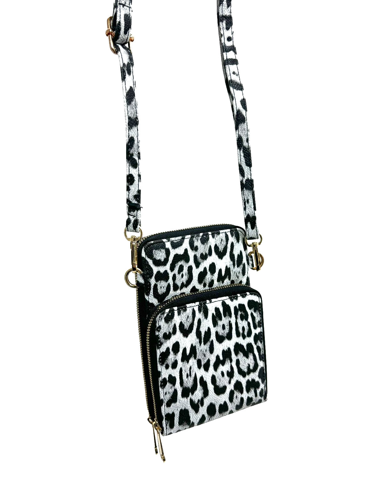 Double Zip Leopard Crossbody Phone Bag