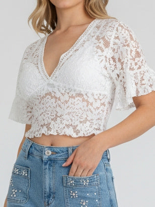 V Neck Lace Blouse