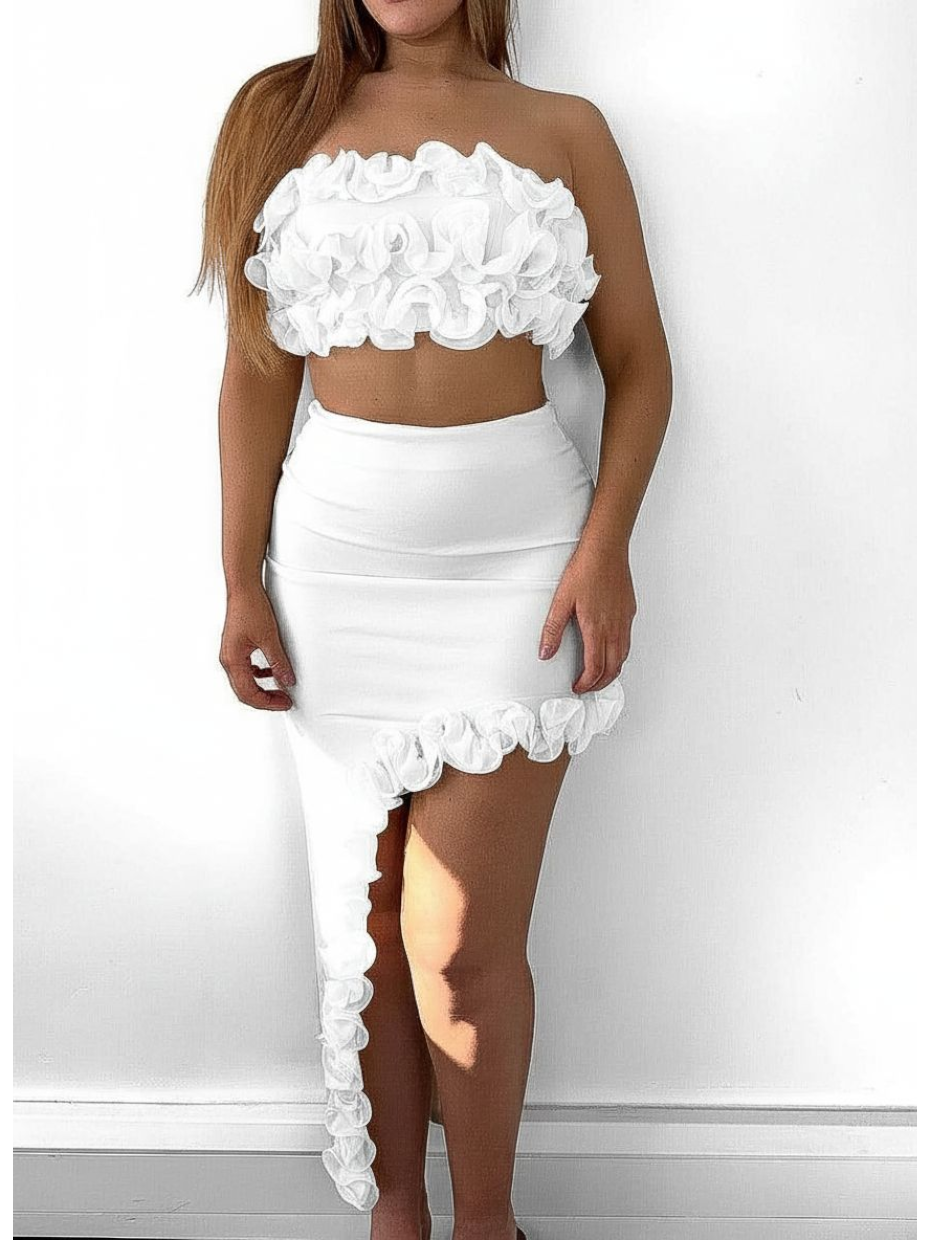 Ruffle Crop Top And Skirt Set