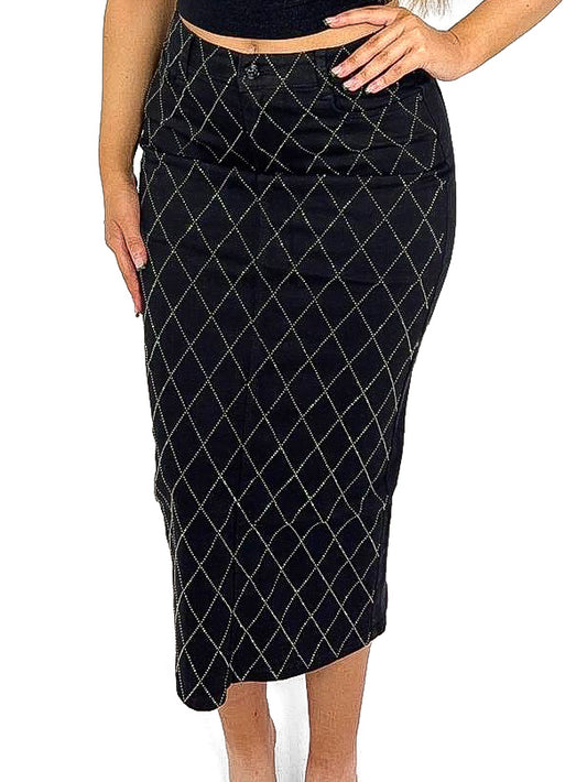 Criss Cross Diamante Denim Skirt