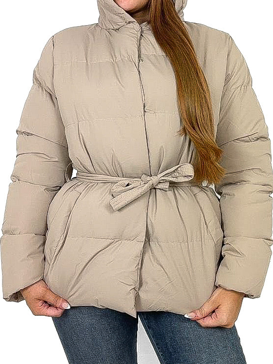 Padded Coat with Pull In Belt