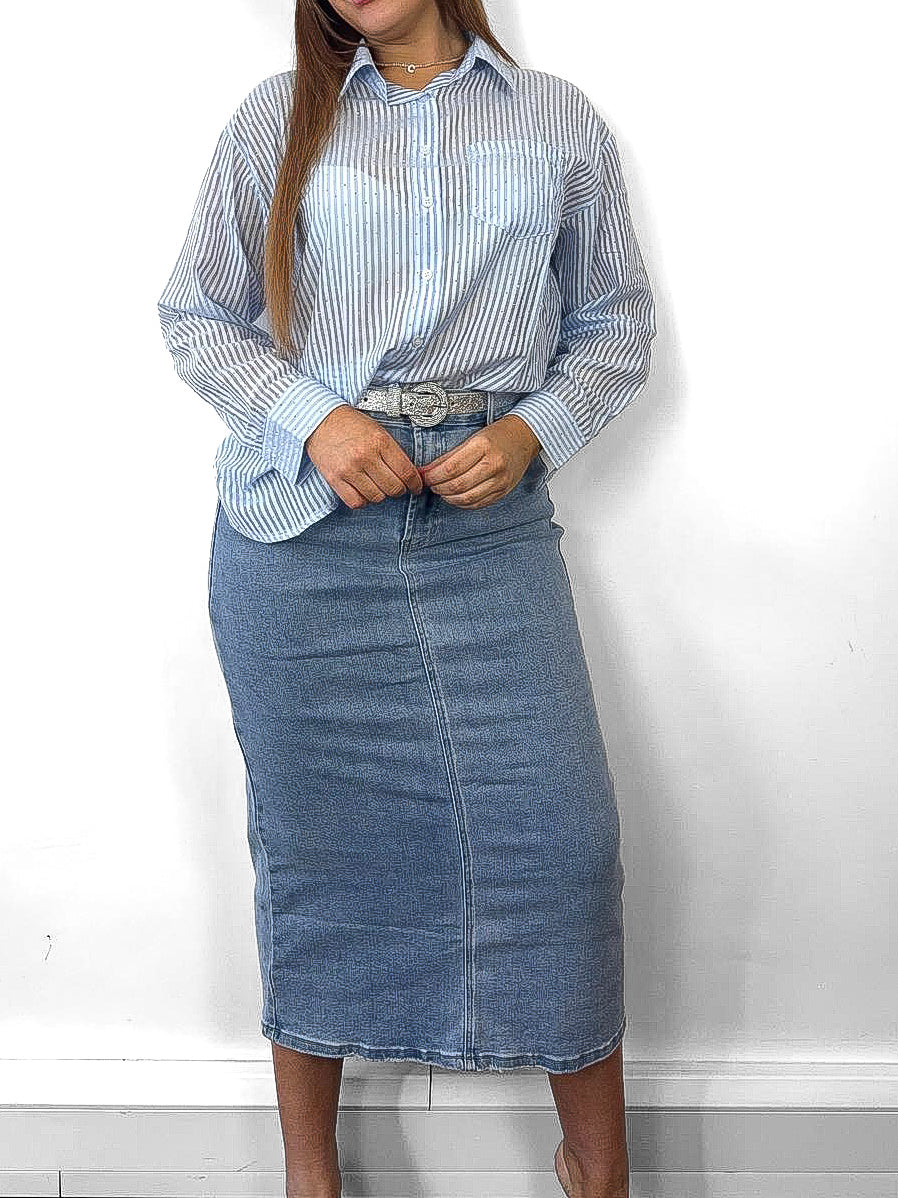 Scatter Diamante Oxford Stripe Blouse
