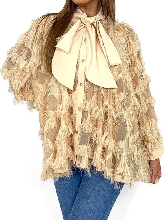 Fringed Pussybow Blouse