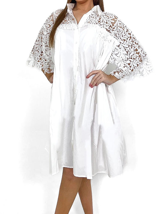 Lace Top Oversized Shirt Dress