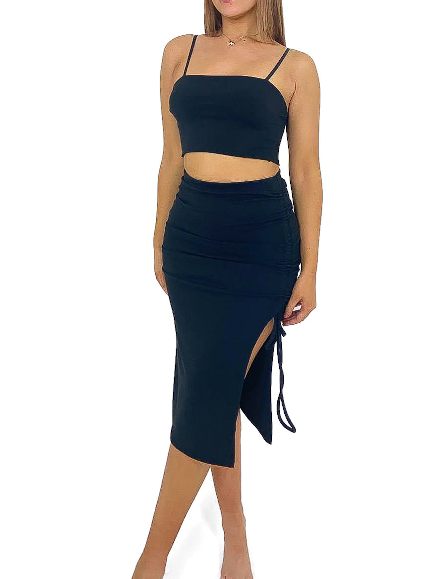 Cropped Vest & Ruche Skirt Set