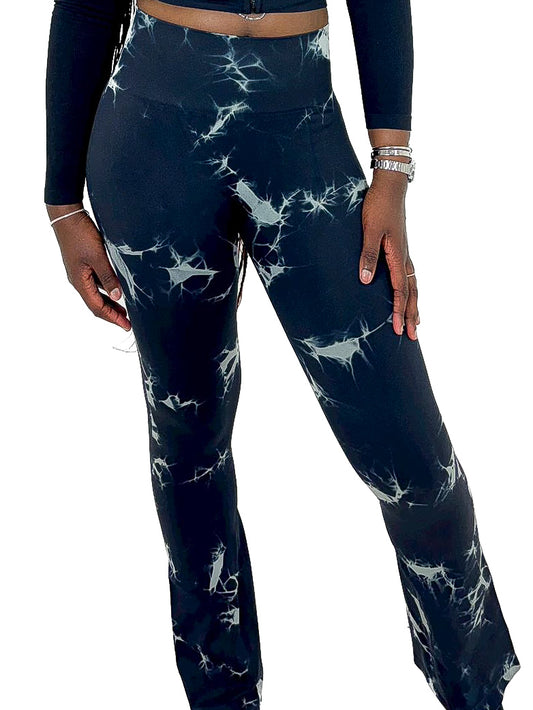 Tie Dye Bum Ruche Flared Leggings