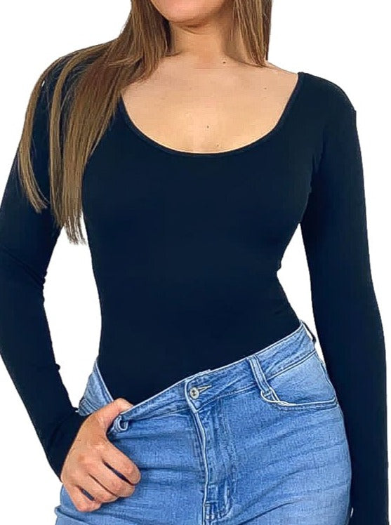 Long Sleeve Seamless Rib Detail Bodysuit