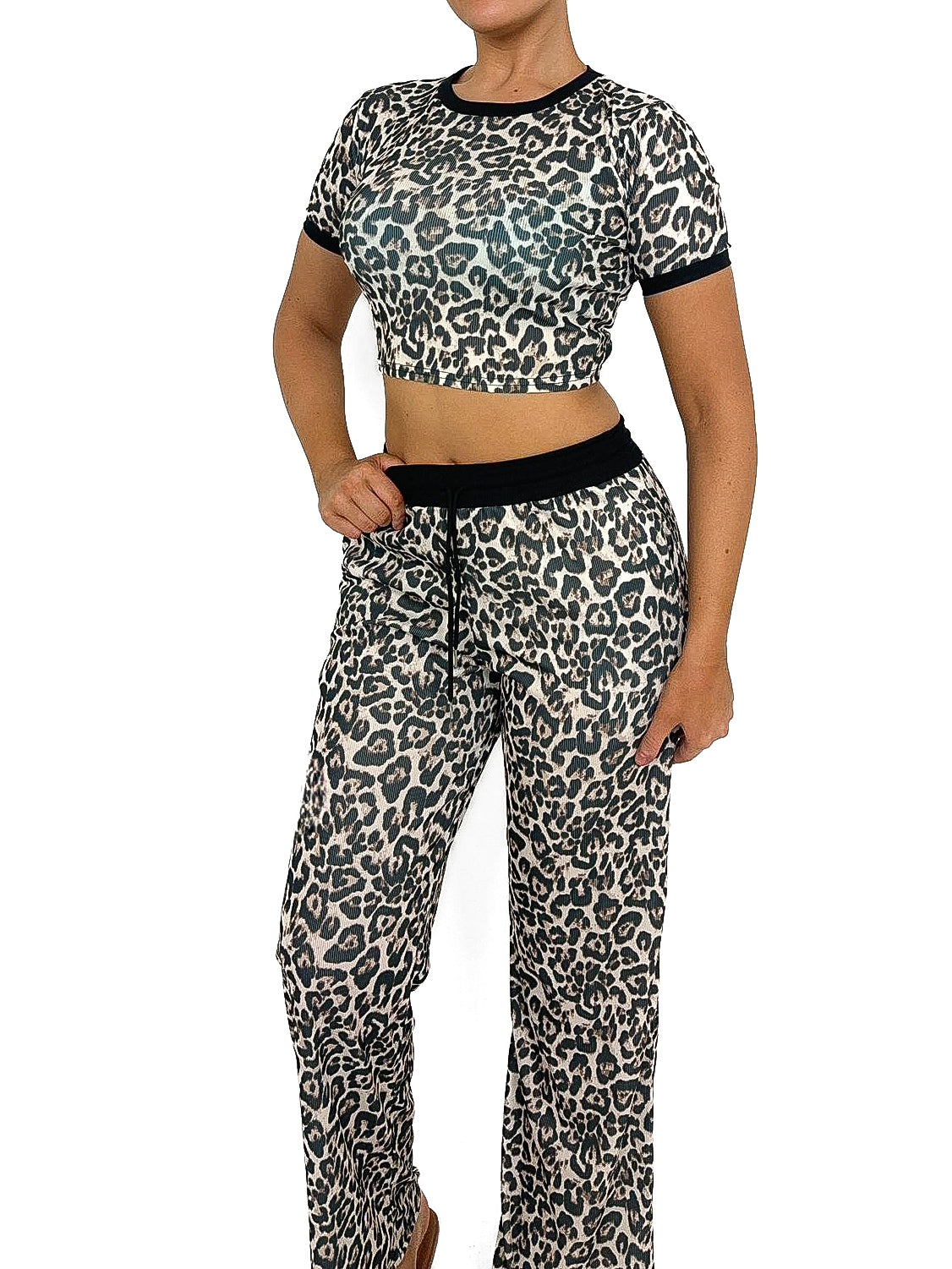 Leopard Print Contrasting Panel Lounge Suit