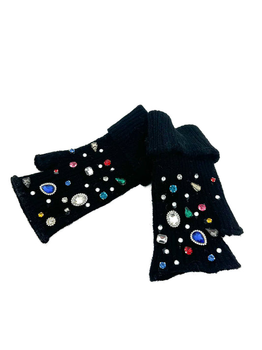 Multi Diamante Fingerless Gloves