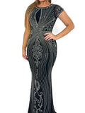 Embellished Mesh Gown With Train