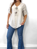 Oversized Chunky Button Linen Look Blouse