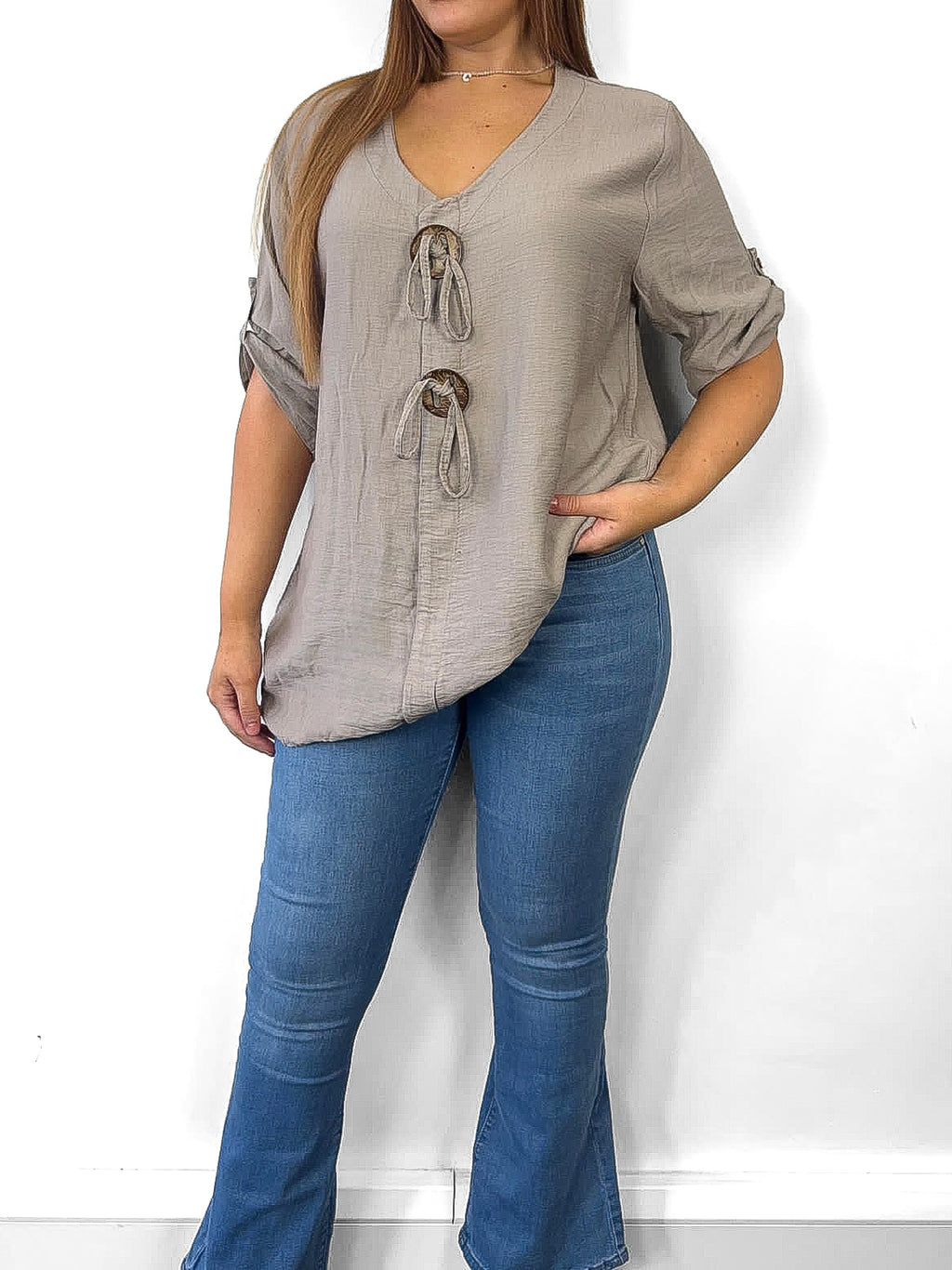 Oversized Chunky Button Linen Look Blouse