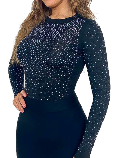 Long Sleeve Scatter Diamante Bodysuit