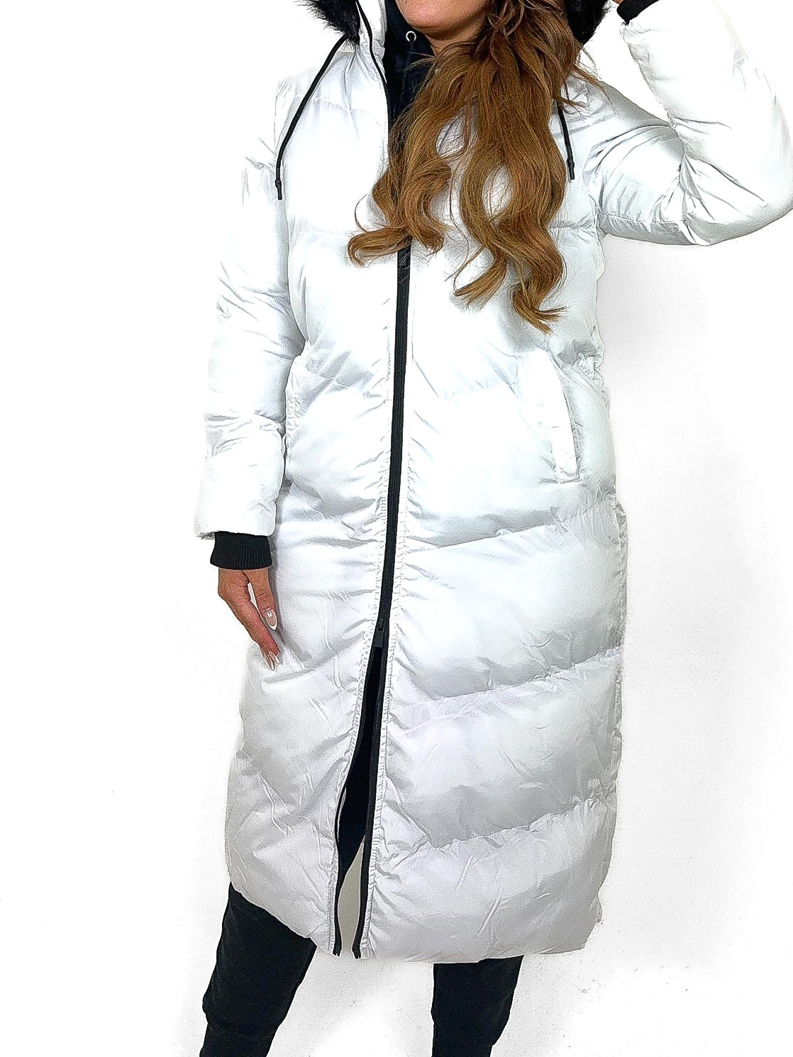 Fur Trim Hood Longline Padded Coat