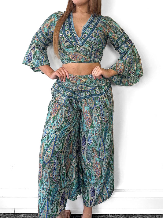 Boho Crop Top And Wide Leg Trousers Co-Ord