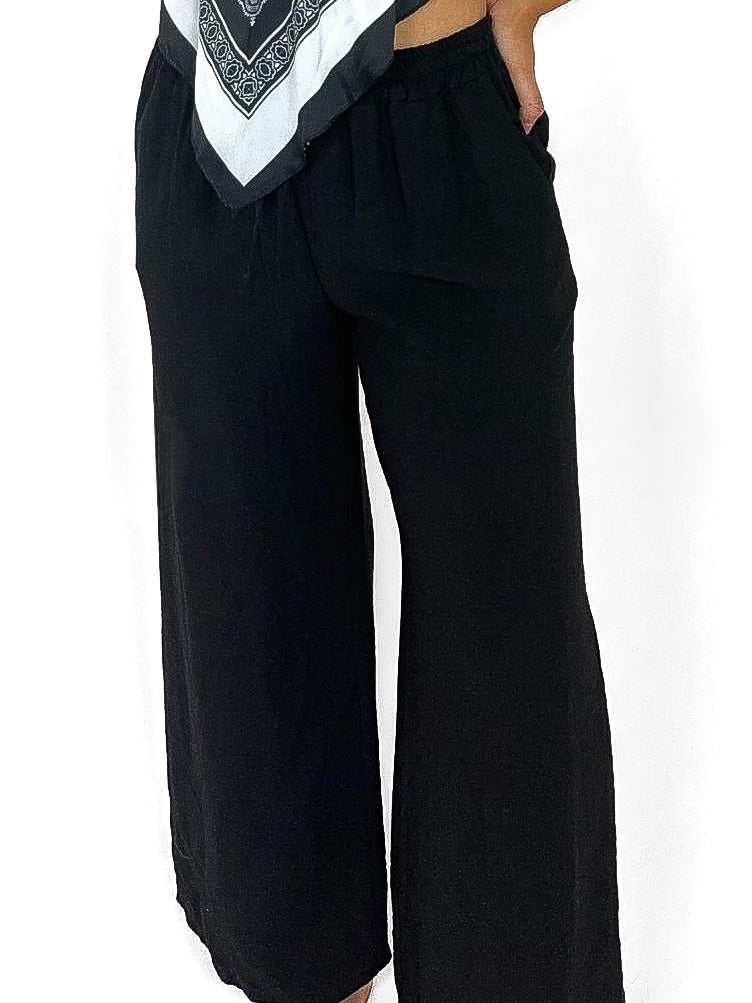 Linen Look Wide Leg Pants