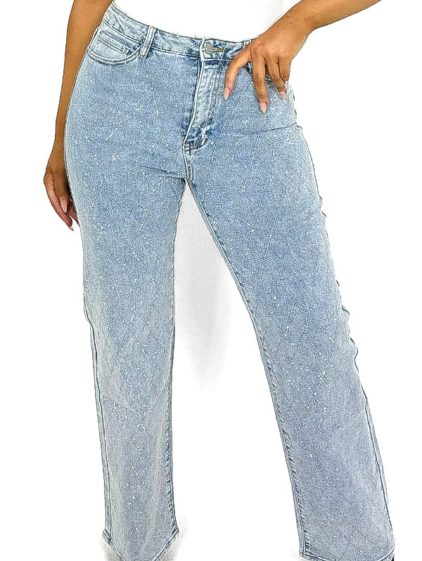 Criss Cross Diamante Straight Leg Jeans