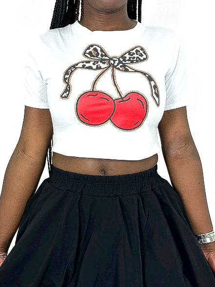 Leopard Cherry Crop T-Shirt