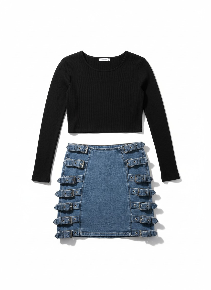 Buckle Side Denim Skirt