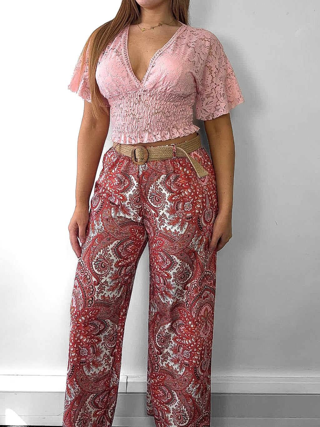Paisley Print Belted Trousers