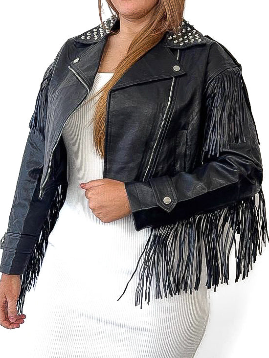 Fringe Detail PU Jacket