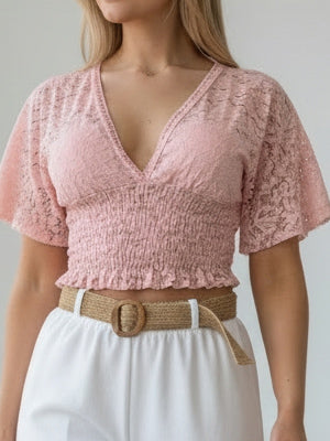 V Neck Lace Blouse – TIME