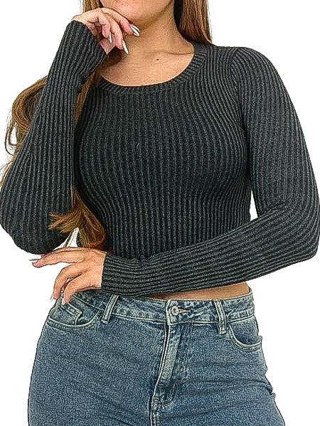 Faded Knit Ribbed Crop Sweater