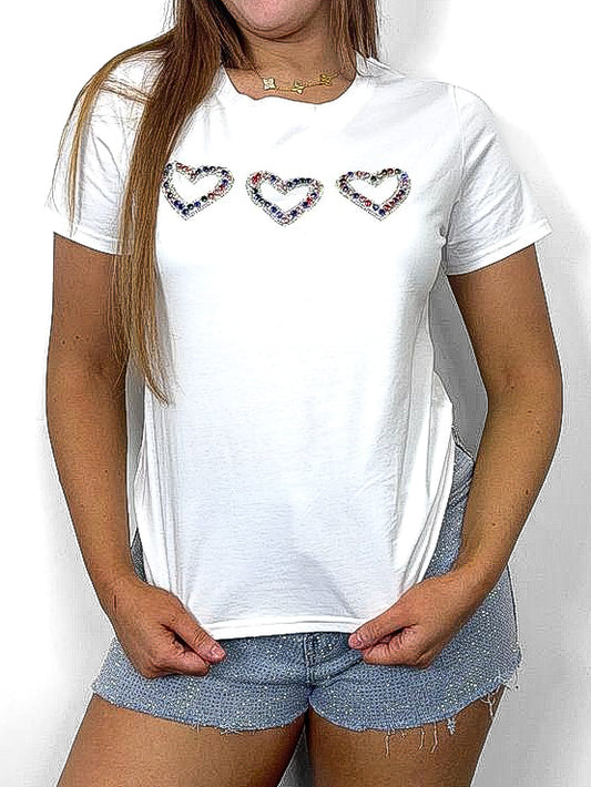 Coloured Diamante Heart T-Shirt