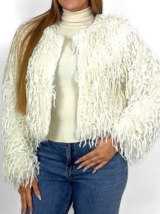 Cropped Shaggy Faux Fur Jacket