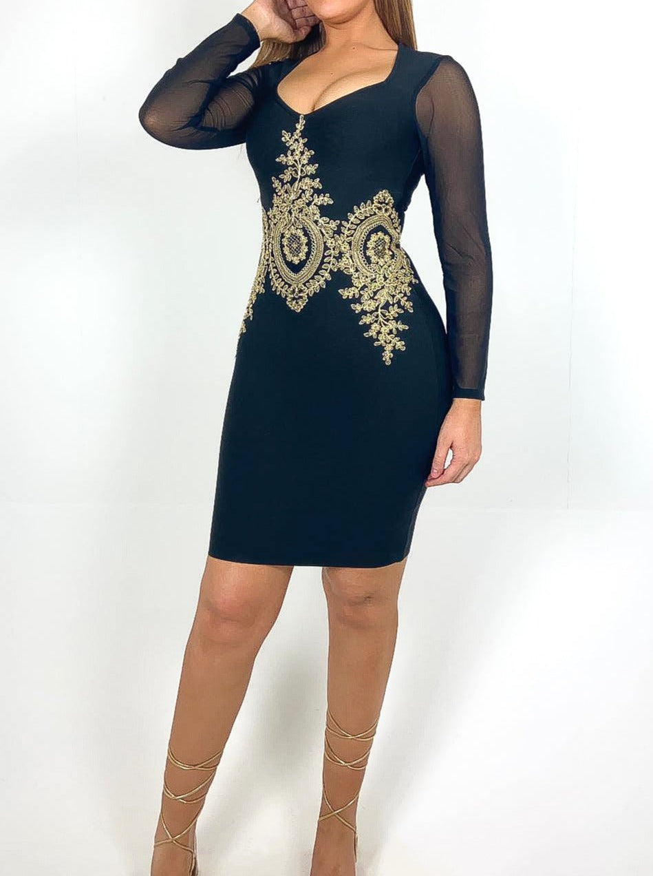 Baroque Lace Detail Bandage Dress