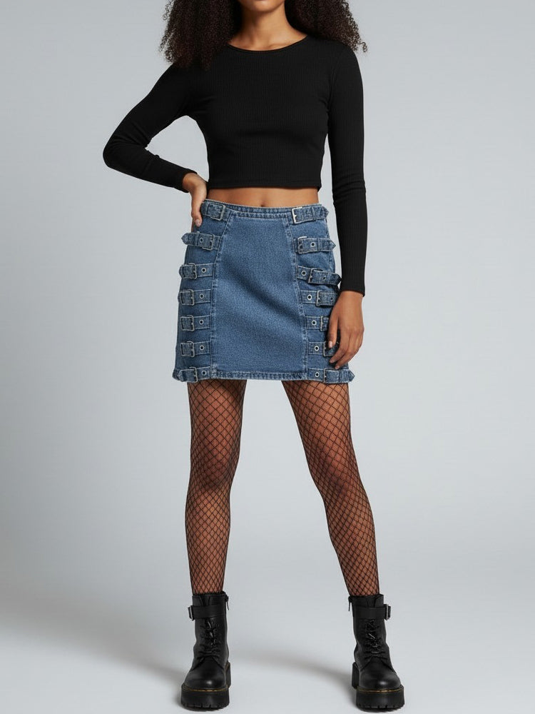 Buckle Side Denim Skirt