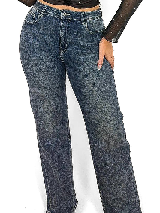 Vintage Wide Leg Criss Cross Diamante Jeans