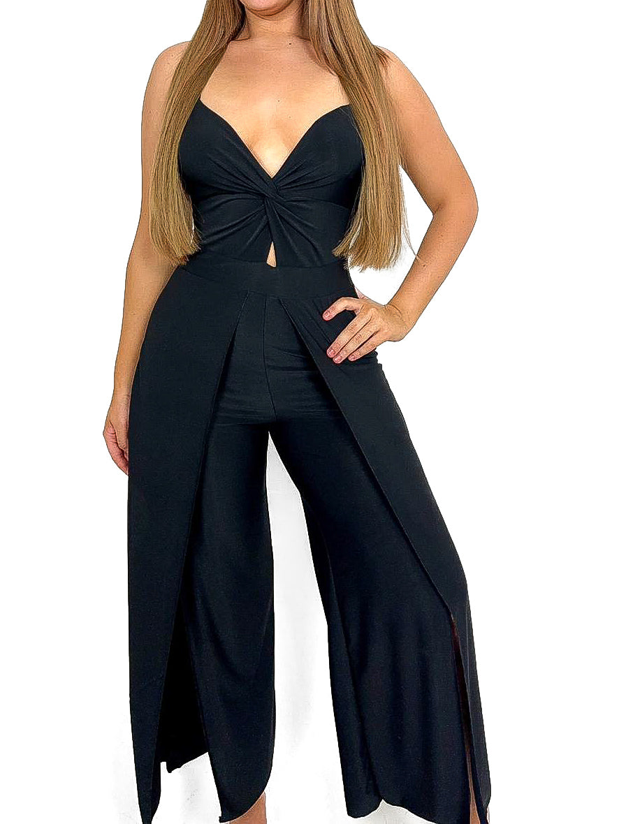 Twist Front Split Leg Jumpsuit