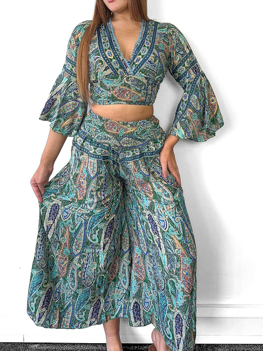Boho Crop Top And Wide Leg Trousers Co-Ord
