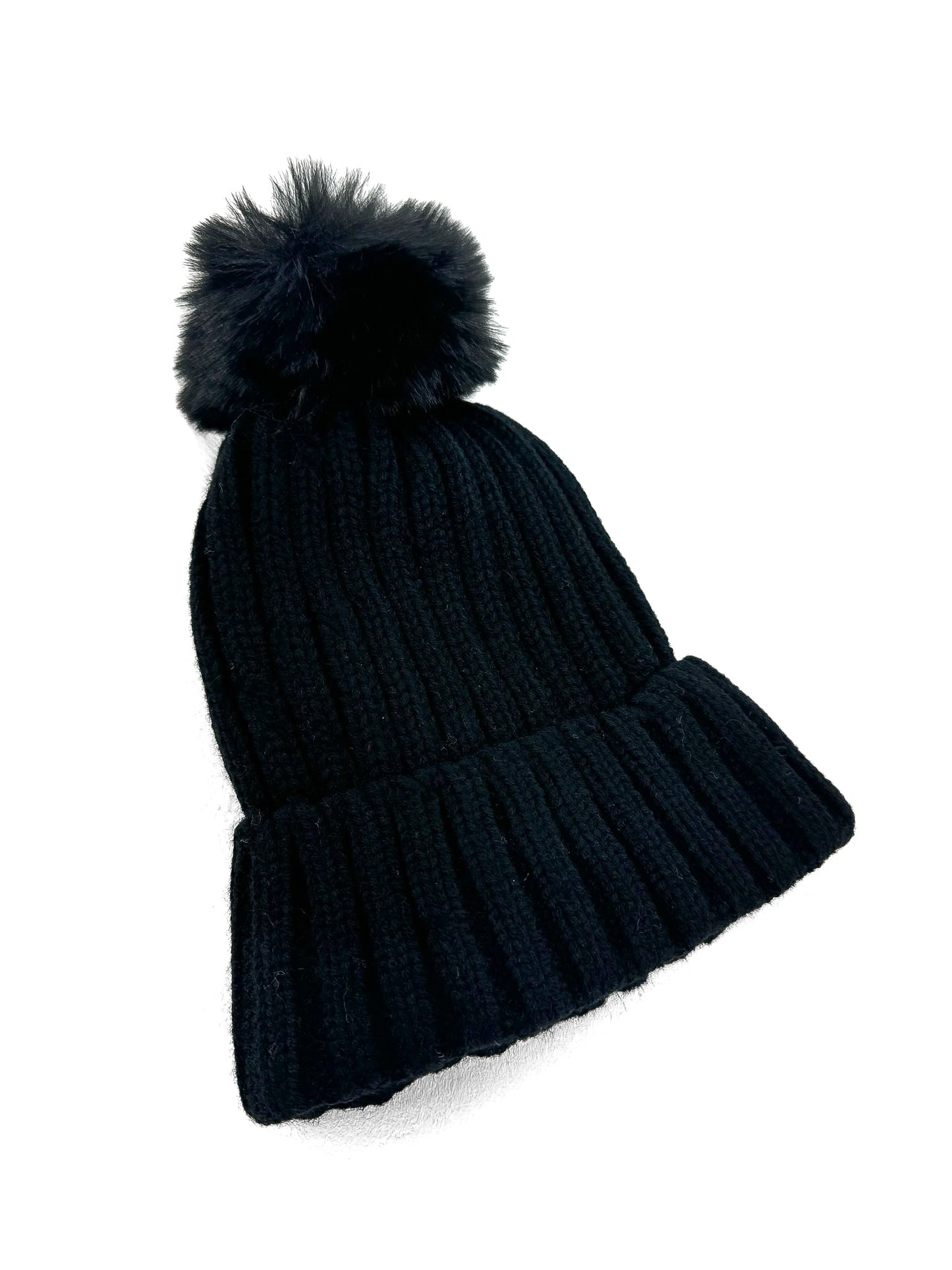 Rib Knit Pom Pom Beanie