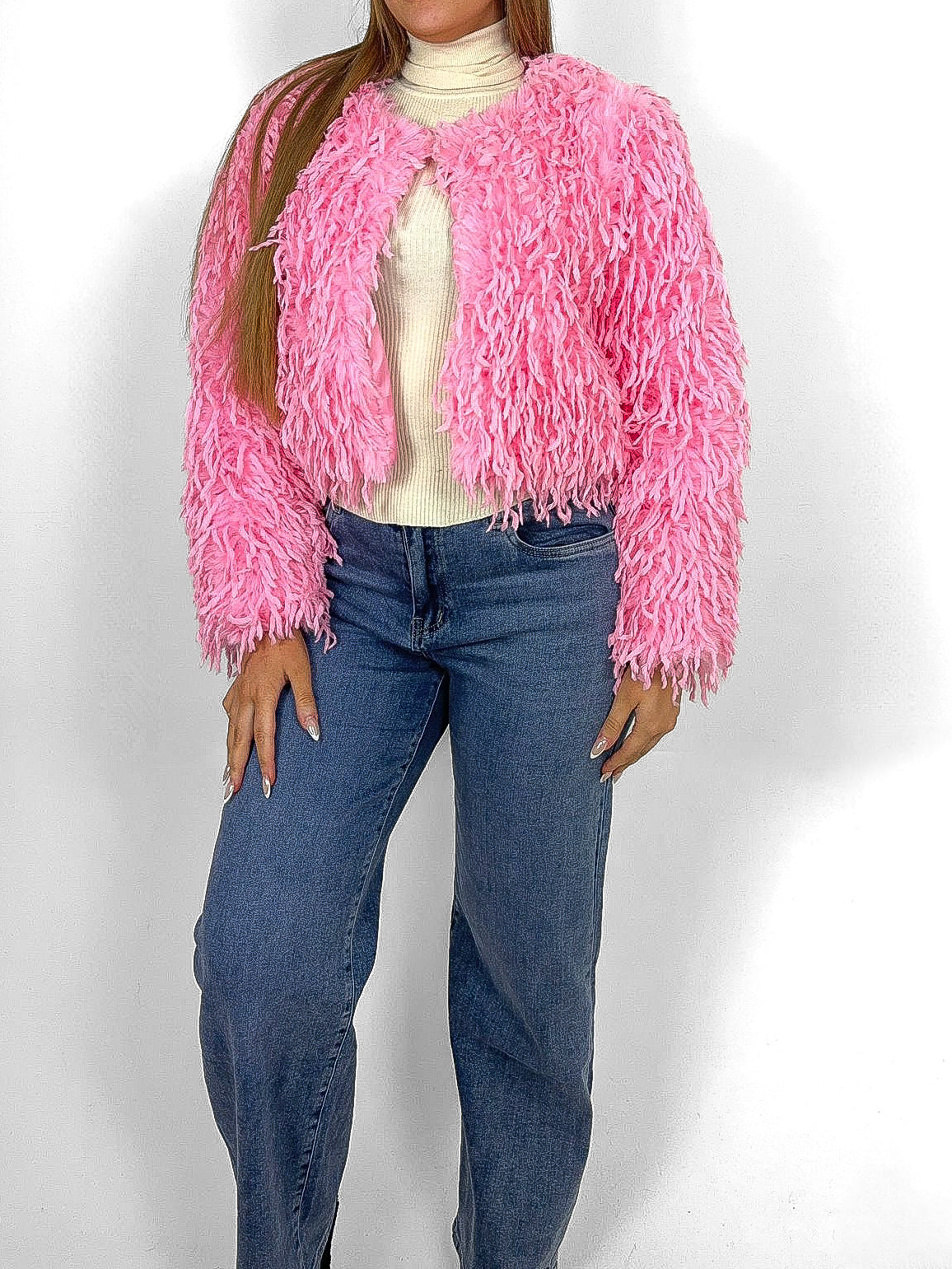 Cropped Shaggy Faux Fur Jacket