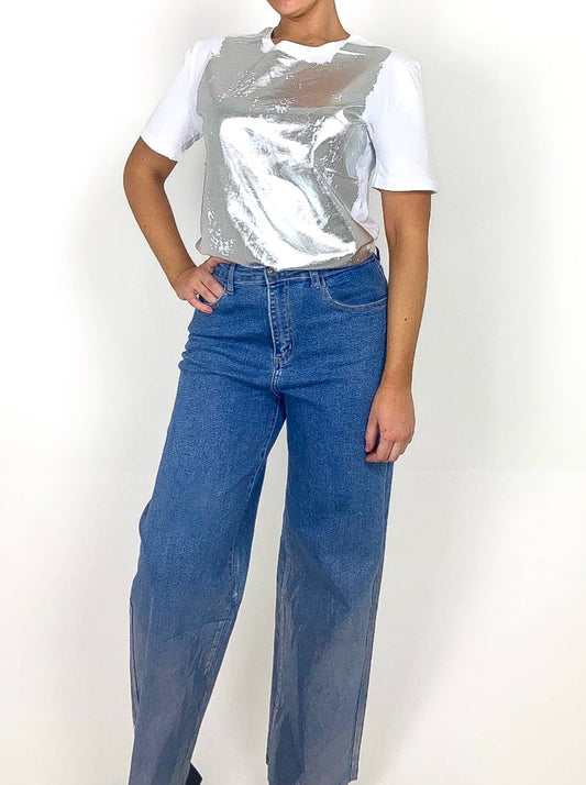 Metallic Spray Straight Leg Jeans