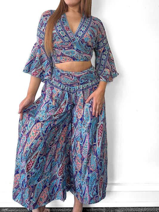 Boho Crop Top And Wide Leg Trousers Co-Ord