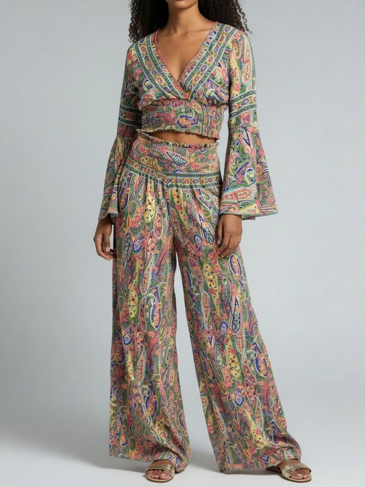 Boho Crop Top And Wide Leg Trousers Co-Ord
