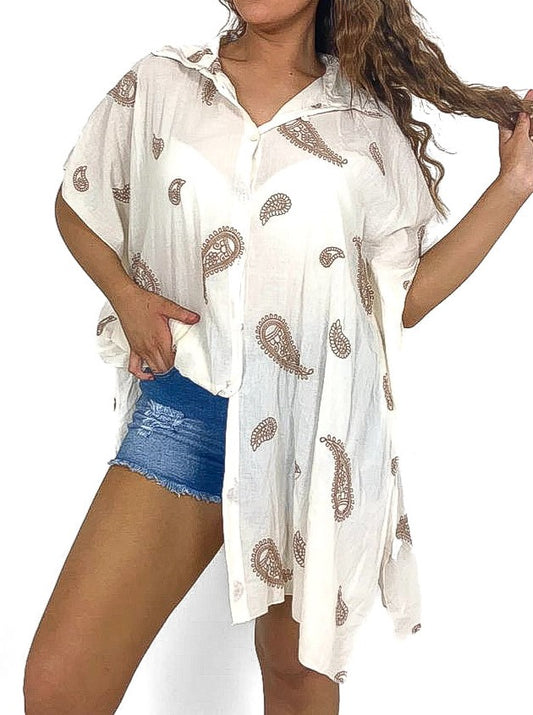 Paisley Embroidered Oversized Shirt