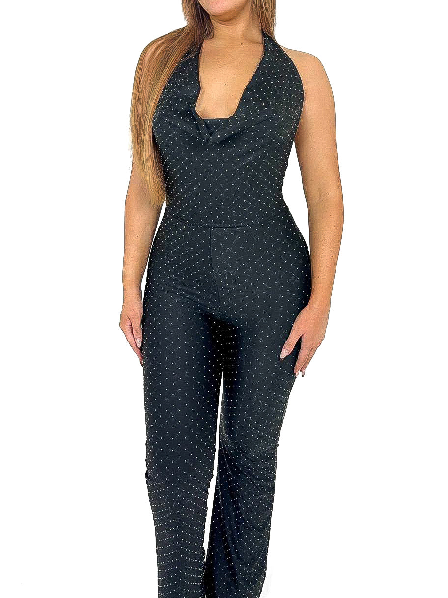 Scatter Stud Cowl Neck Jumpsuit