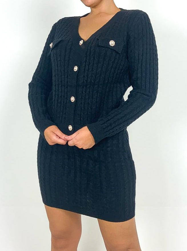 Cable Knit Button Detail Skirt Suit