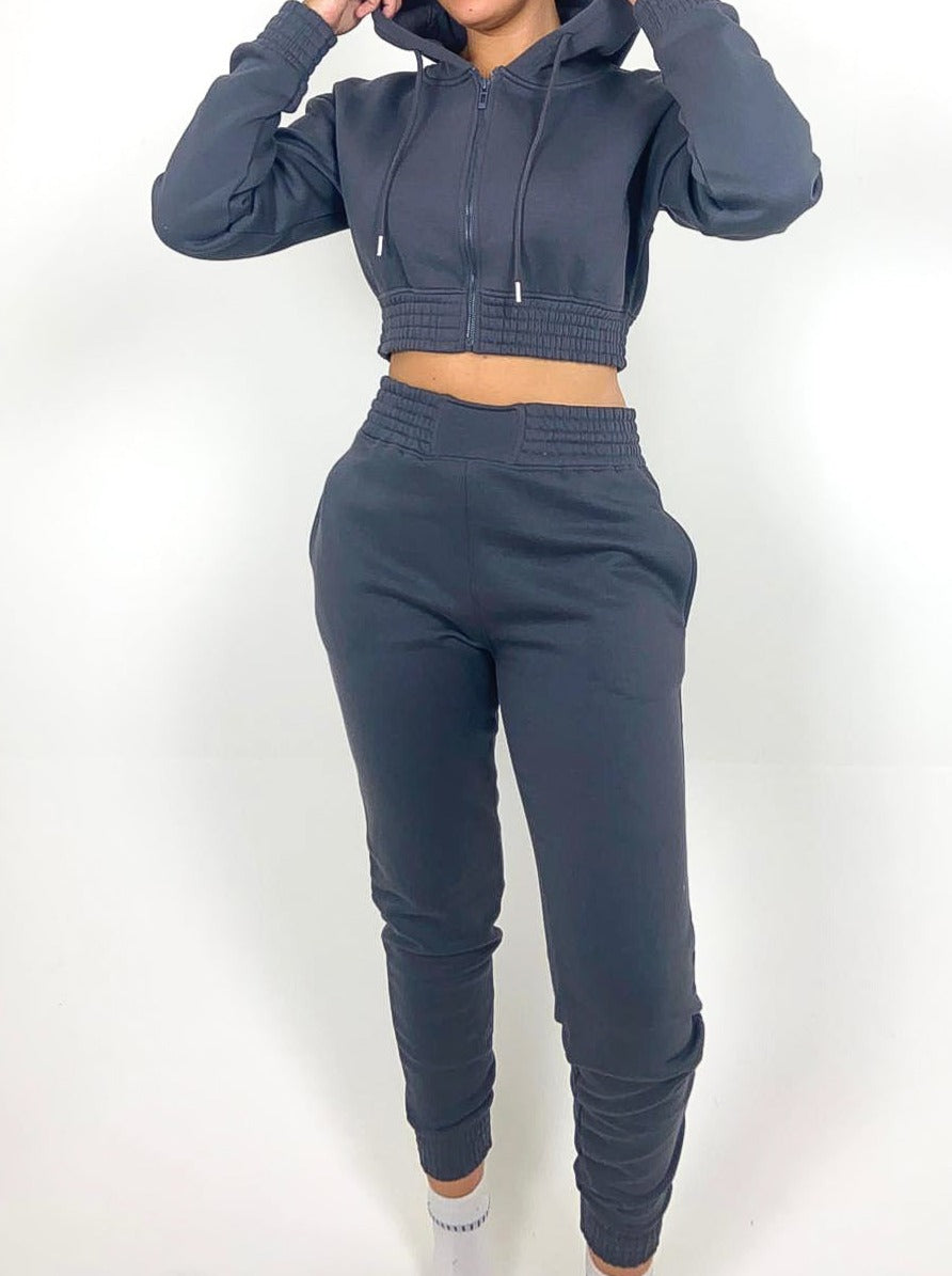 Zipped Crop Hoody Tracksuit