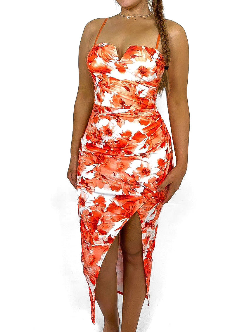 Floral Ruche Side Crossover Dress