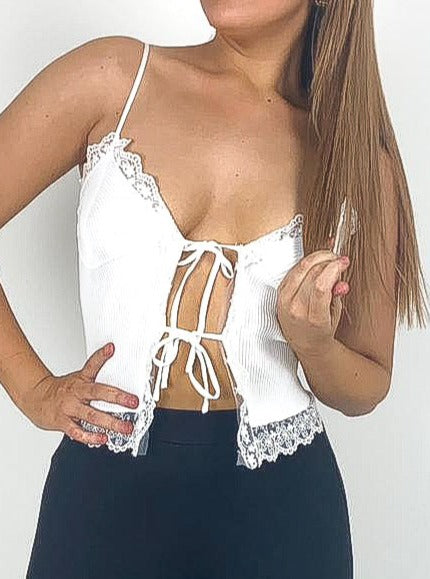 Lace Detail Tie Front Vest