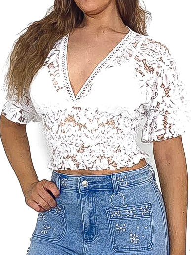 V Neck Lace Blouse