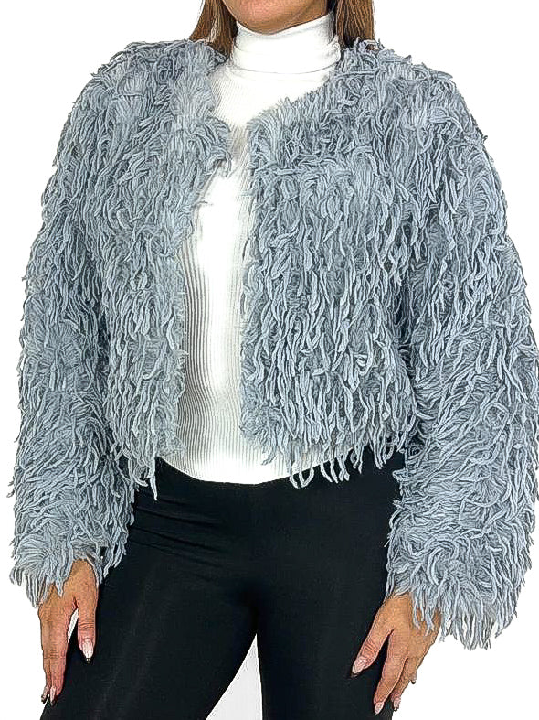 Cropped Shaggy Faux Fur Jacket