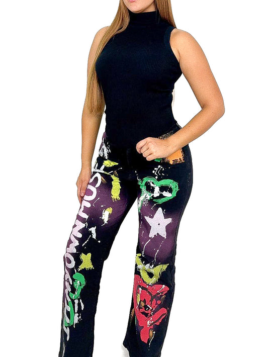 Graffiti Wide Leg Jeans