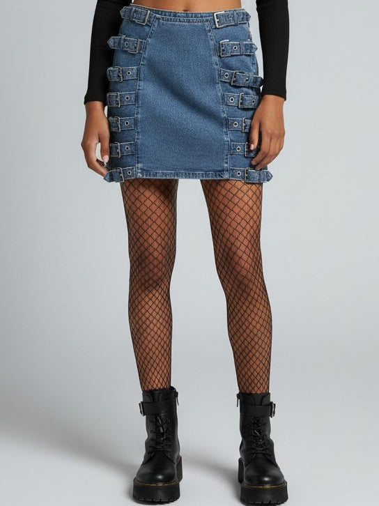 Buckle Side Denim Skirt
